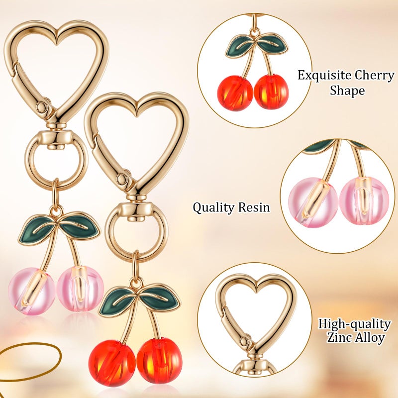 Equsion 12 Pcs Cherry Keychain Bag Purse Charms Handbags Keyrings Gifts for Women Mother Cherry Party Favors Accessories(Transparent Red, Pink) - Image 3