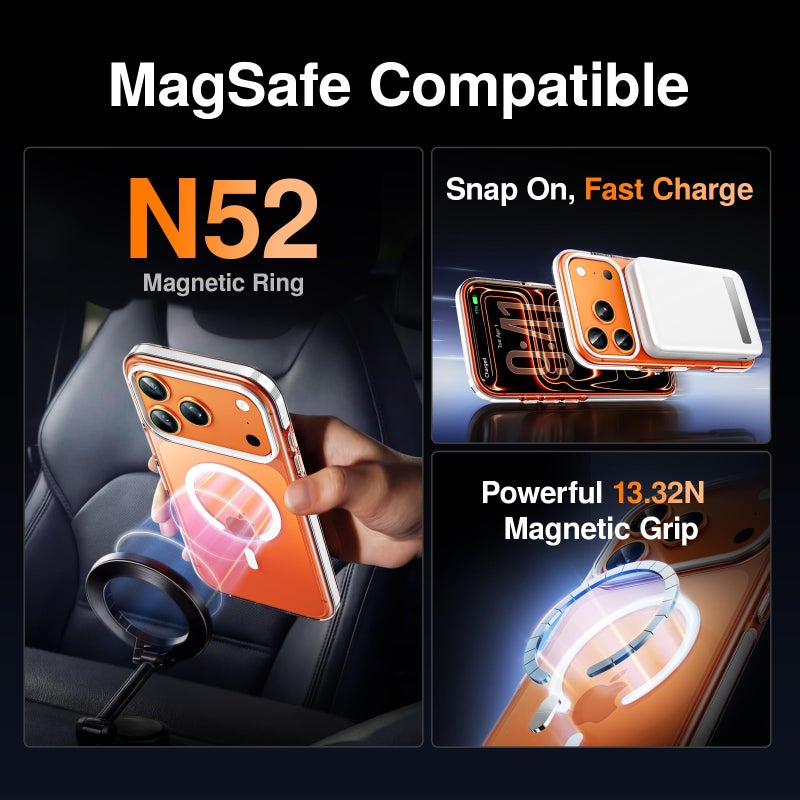 SMARTDEVIL Magnetic MagSafe Case for iPhone 17 Pro, Strong Magnetic Clear Shockproof Cover with 2 Screen Protectors, Ultra-Slim Anti-Yellowing Phone Case - Image 5