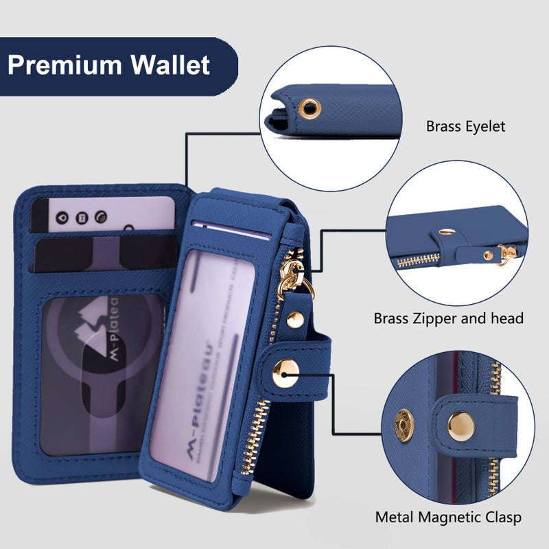 M-Plateau Keychain Wallet Women, Credit Card Holder for Women with Metal Keychain Ring for Car Keys,Ladies Mini Purse with ID Window and Zipper Pocket (Navy) - Image 2