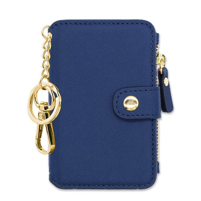 M-Plateau Keychain Wallet Women, Credit Card Holder for Women with Metal Keychain Ring for Car Keys,Ladies Mini Purse with ID Window and Zipper Pocket (Navy) - Image 1