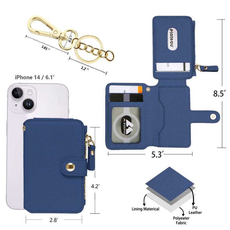 M-Plateau Keychain Wallet Women, Credit Card Holder for Women with Metal Keychain Ring for Car Keys,Ladies Mini Purse with ID Window and Zipper Pocket (Navy) - Image 3
