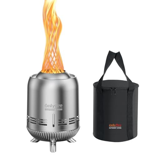ONLYFIRE OUTDOOR LIVING Tabletop Fire Pit Burning Woods/Pellets, Portable Small Fireplace with Storage Bag for Camping Tailgating RV Patio Backyard, Smokeless Camping Stove 9.5", FP055 Silver - Image 1