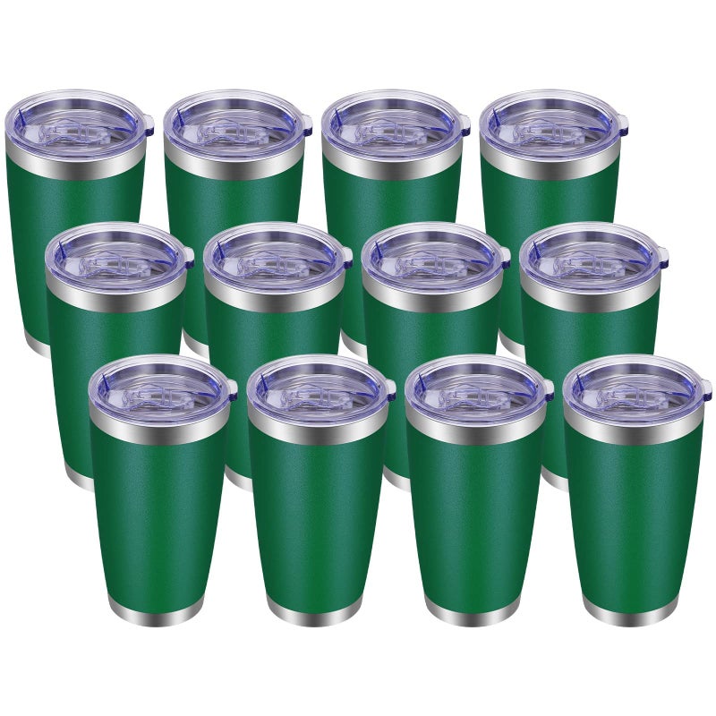 VEGOND VEGOND 20oz Tumbler with Lid and Straw Stainless Steel Tumbler Cup Bulk Vacuum Insulated Double Wall Travel Coffee Mug Powder Coated Coffee CupPowder Green 12 Pack