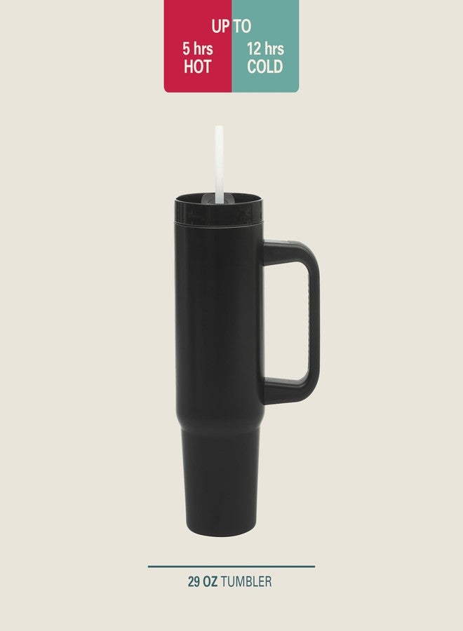 جيبسون هوم كوب جيبسون هوم مارينا للسفر من الفولاذ المقاوم للصدأ سعة 29 أونصة، مزود بمقبض وماصة، وجدار مزدوج معزول، وغطاء مانع للتسرب، يناسب حامل أكواب السيارة، لون أسود مطفي - Image 2