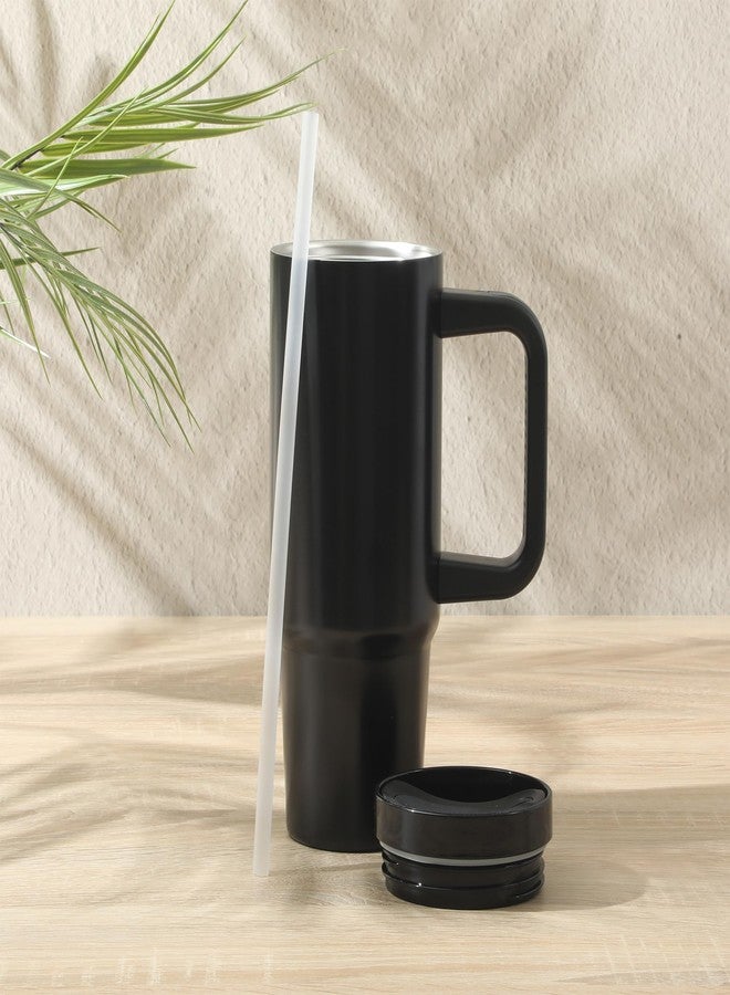 جيبسون هوم كوب جيبسون هوم مارينا للسفر من الفولاذ المقاوم للصدأ سعة 29 أونصة، مزود بمقبض وماصة، وجدار مزدوج معزول، وغطاء مانع للتسرب، يناسب حامل أكواب السيارة، لون أسود مطفي - Image 4