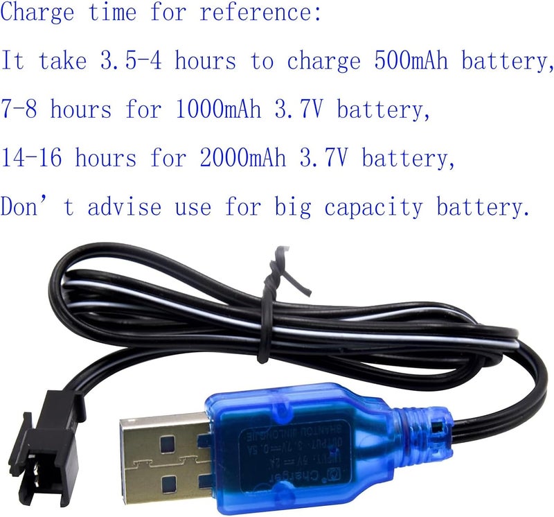 Blomiky 2 Pack 3.7V 0.5A Lithium Battery Charge Cable with SM-2P Black Plug for Some Kind of Mini RC Amphibious Stunt Car Boat Trucks 1S Li-ion and Li-Po Battery / 3.7V USB 2 - Image 5