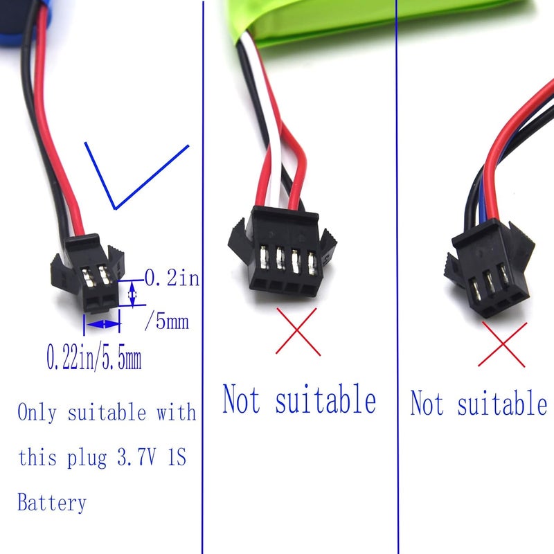 Blomiky 2 Pack 3.7V 0.5A Lithium Battery Charge Cable with SM-2P Black Plug for Some Kind of Mini RC Amphibious Stunt Car Boat Trucks 1S Li-ion and Li-Po Battery / 3.7V USB 2 - Image 2