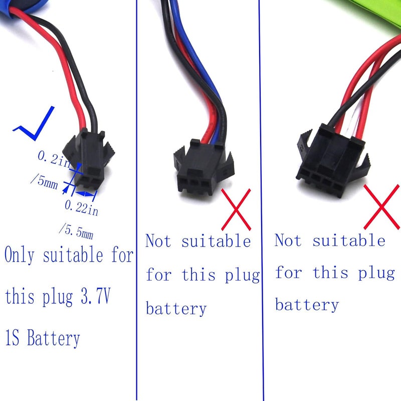 Blomiky 2 Pack 3.7V 0.5A Lithium Battery Charge Cable with SM-2P Black Plug for Some Kind of Mini RC Amphibious Stunt Car Boat Trucks 1S Li-ion and Li-Po Battery / 3.7V USB 2 - Image 3