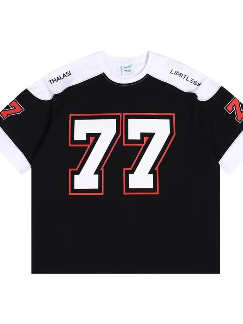 THALASI Men Cotton Jersey Aesthetic Oversized T shirt for Men | Sports Jerseys T-shirts & Half Sleeve Round Neck Printed Tshirt for Men - Down Shoulder Loose & Baggy Fit Korean T shirts for Man & Boys - Image 5