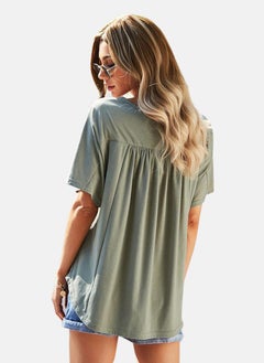 يونيكي Grey V-Neck Solid Top  - Image 2