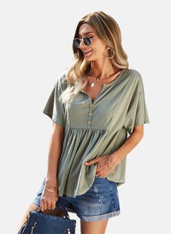 يونيكي Grey V-Neck Solid Top  - Image 4