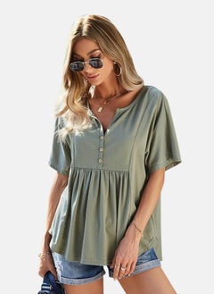 يونيكي Grey V-Neck Solid Top  - Image 3