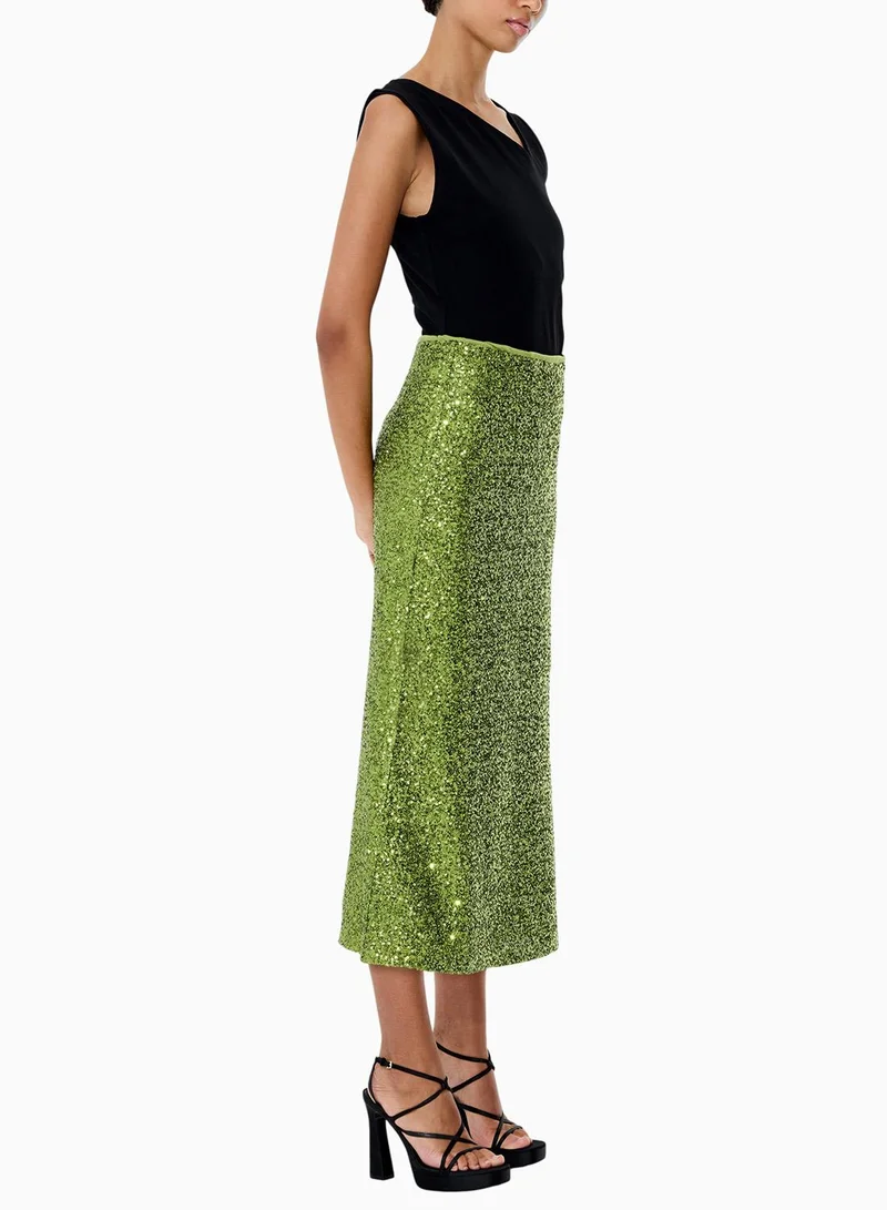 French Connection Winter Olive Green Elena Sequin Midi Skirt for Women | Best Price UAE