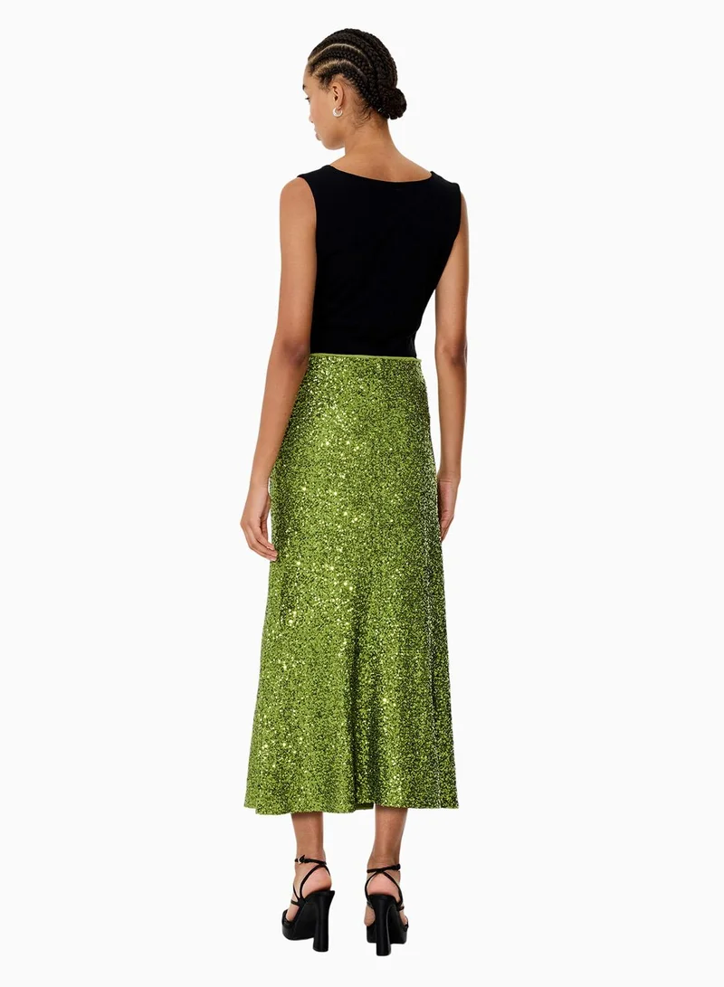 French Connection Winter Olive Green Elena Sequin Midi Skirt for Women | Best Price UAE