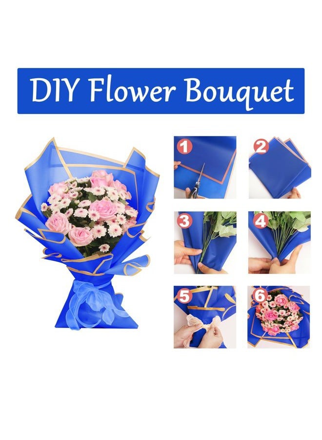 JOYIT 20 Sheets Flower Wrapping Paper - Flower Bouquet Wrapping Paper for DIY Crafts Packaging, Waterproof Flower Paper Wrap for Wedding, Birthday, Flower Shop (Blue, 22.8''x22.8'') - Image 2