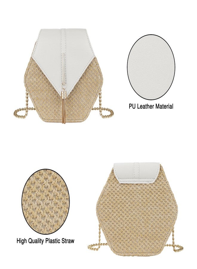 Youjaree Straw Crossbody Bag for Women Cute Shoulder Handbag Summer Beach Bag Purse with Tassel (White) - Image 4