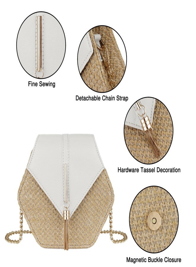 Youjaree Straw Crossbody Bag for Women Cute Shoulder Handbag Summer Beach Bag Purse with Tassel (White) - Image 5