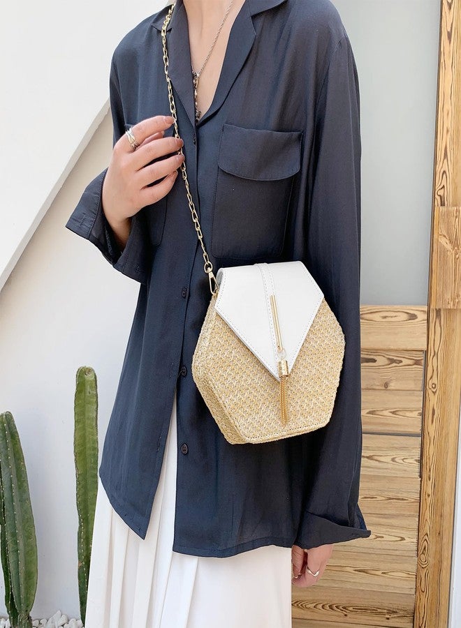 Youjaree Straw Crossbody Bag for Women Cute Shoulder Handbag Summer Beach Bag Purse with Tassel (White) - Image 2