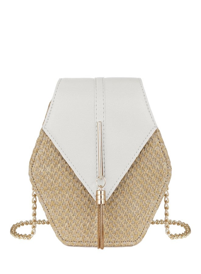 Youjaree Straw Crossbody Bag for Women Cute Shoulder Handbag Summer Beach Bag Purse with Tassel (White) - Image 1