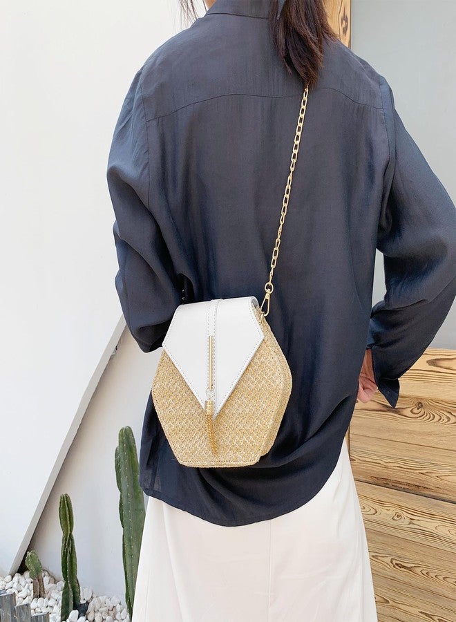 Youjaree Straw Crossbody Bag for Women Cute Shoulder Handbag Summer Beach Bag Purse with Tassel (White) - Image 3