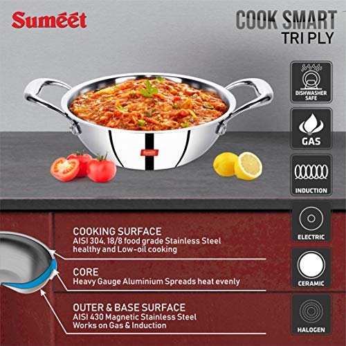 Sumeet سوميت كوك سمارت ثلاثي الطبقات من الفولاذ والألمنيوم - قدر 3 طبقات - 1.1 لتر - 18 سم - Image 4