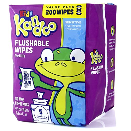 Kandoo Flushable Wipes for Baby and Kids by Kandoo, Sensitve and Unscented Formula, Hypoallergenic Potty Training Wet Cleansing Cloths, 200 Count, Single Package - Image 5