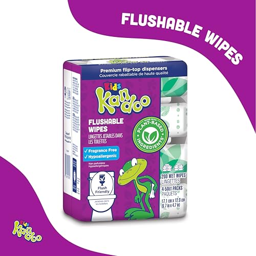 Kandoo Flushable Wipes for Baby and Kids by Kandoo, Sensitve and Unscented Formula, Hypoallergenic Potty Training Wet Cleansing Cloths, 200 Count, Single Package - Image 2