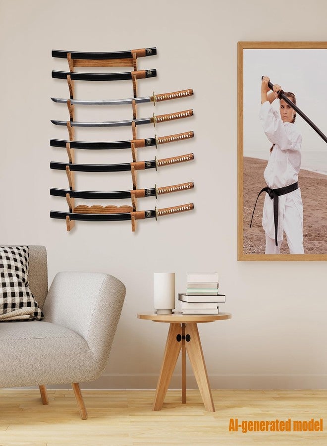 BiJun Sword Katana Wall Mount, 8-Tiers Sword Holder Lightsaber Mounts for Wall Solid Wood Samurai Stand Hook Swords Hanger Display Support Gladiator Crusader Wakizashi Tanto Sasuke Wand Rack - Image 2