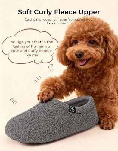HomeTop Women's Fuzzy Curly Fur Memory Foam Loafer Slippers Bedroom House Shoes with Polar Fleece Lining (6.5, Grey) - Image 3