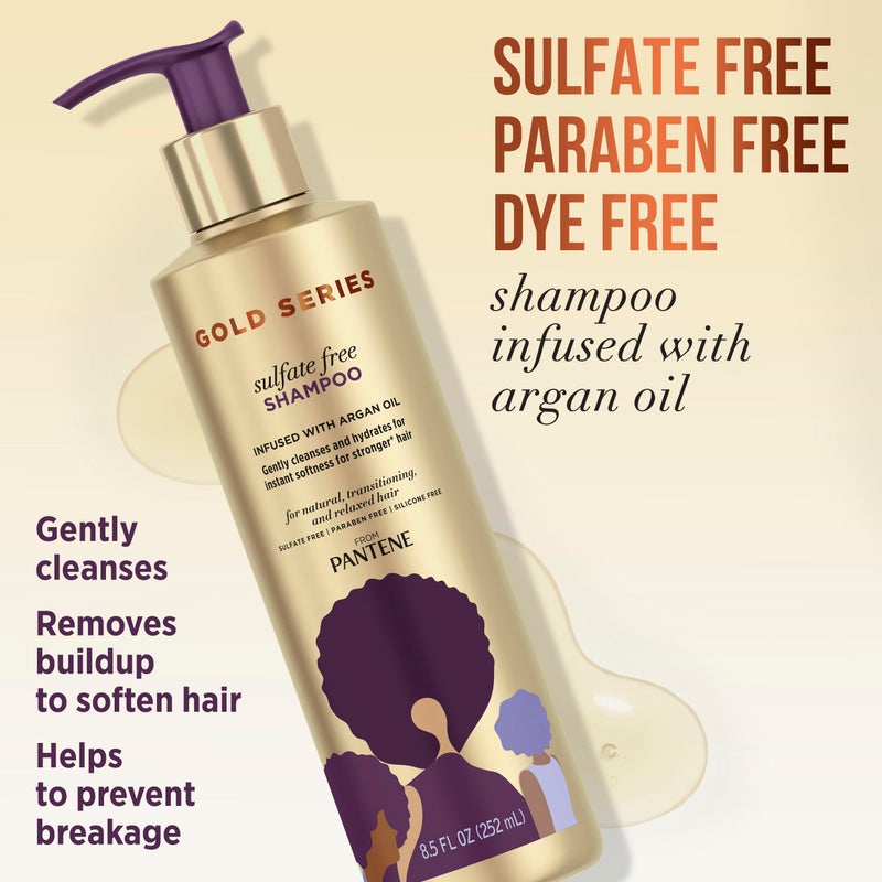 Pantene Shampoo and Sulfate Free Conditioner Kit, with Argan Oil, Pro-V Gold Series, for Natural and Curly Textured Hair, 16.9 fl oz, Kit - Image 2