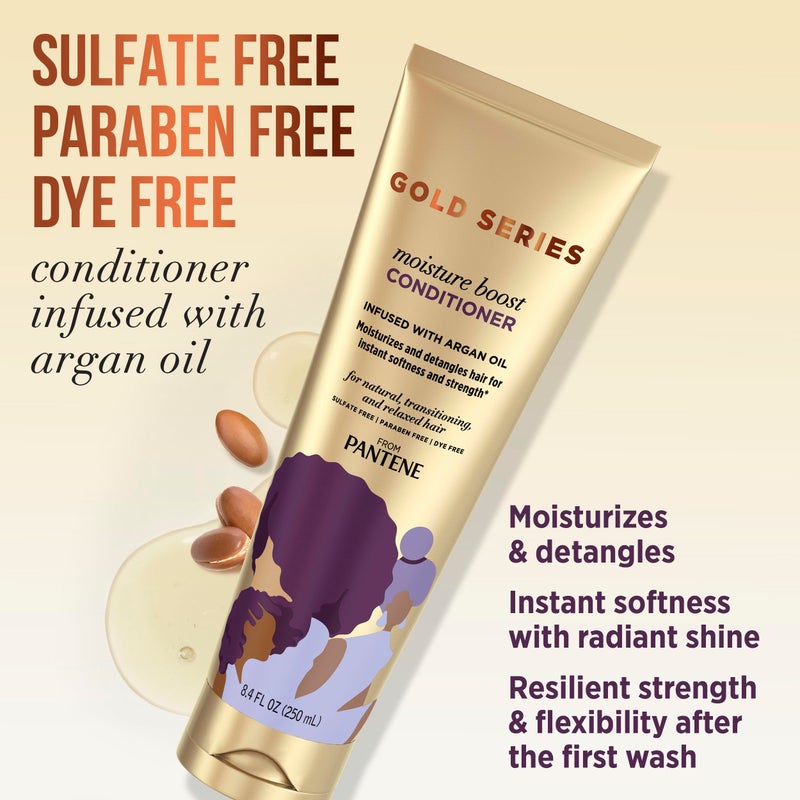 Pantene Shampoo and Sulfate Free Conditioner Kit, with Argan Oil, Pro-V Gold Series, for Natural and Curly Textured Hair, 16.9 fl oz, Kit - Image 3