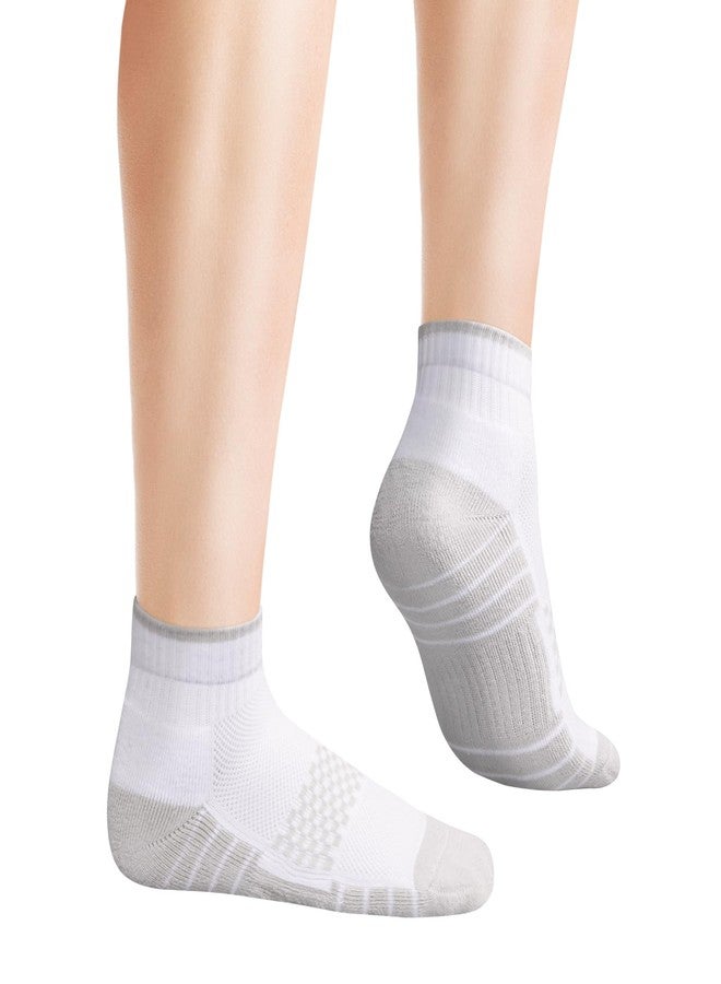 YUEDGE Womens White Athletic Quarter Socks Moisture Wicking Cushioned Running Socks Anti Blister Anti-Odor High Ankle Socks For Women, Size 6-9, 5 Pairs/Pack - Image 2
