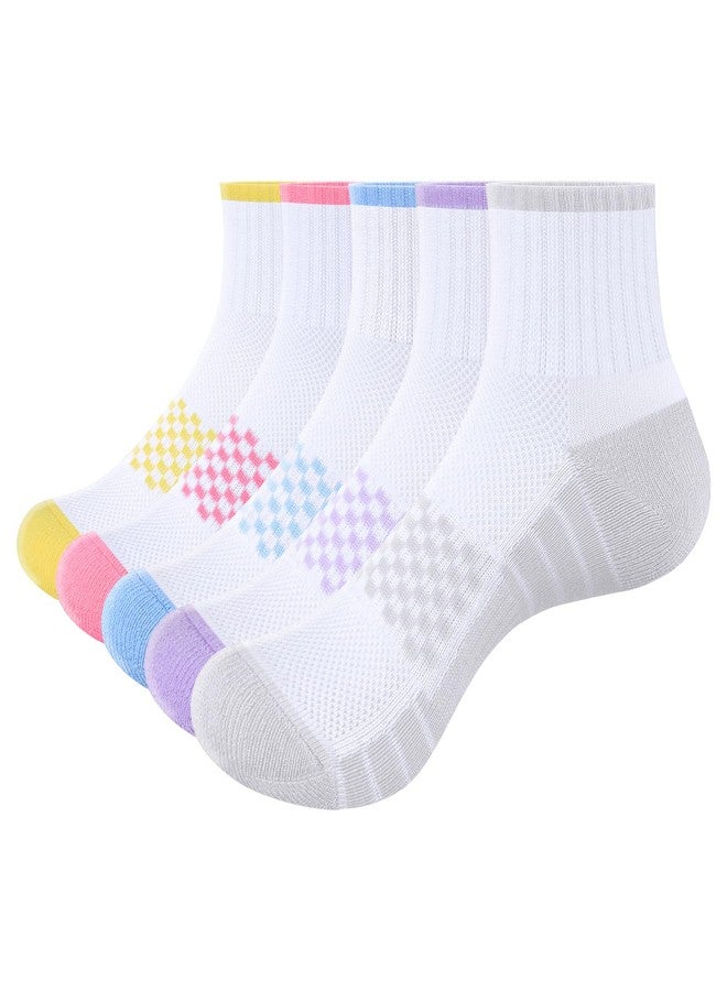 YUEDGE Womens White Athletic Quarter Socks Moisture Wicking Cushioned Running Socks Anti Blister Anti-Odor High Ankle Socks For Women, Size 6-9, 5 Pairs/Pack - Image 1
