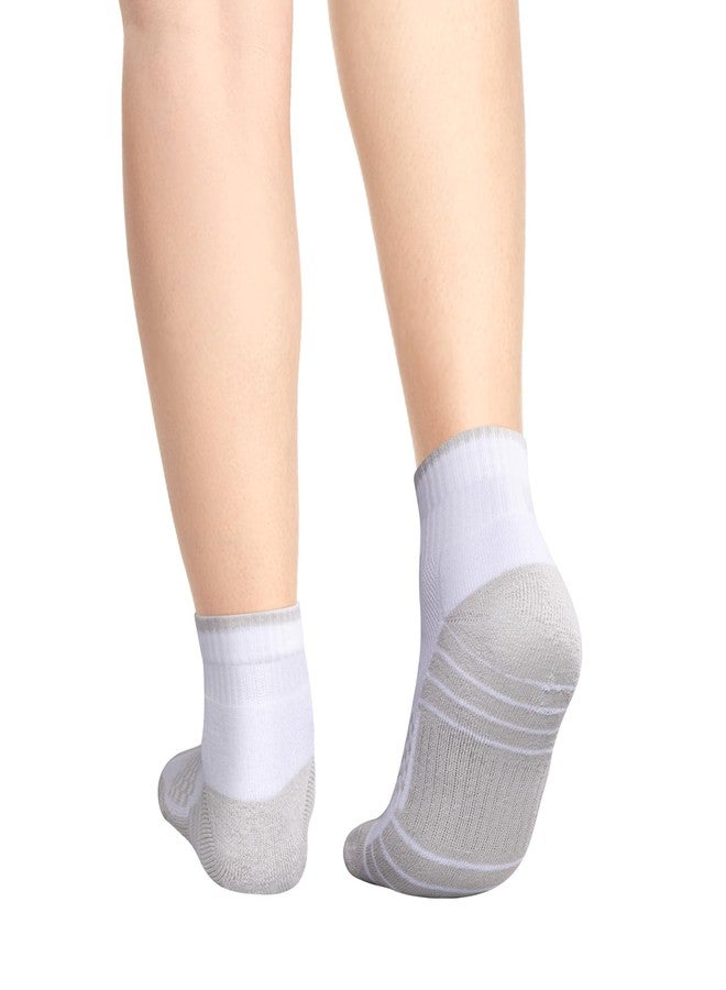 YUEDGE Womens White Athletic Quarter Socks Moisture Wicking Cushioned Running Socks Anti Blister Anti-Odor High Ankle Socks For Women, Size 6-9, 5 Pairs/Pack - Image 3