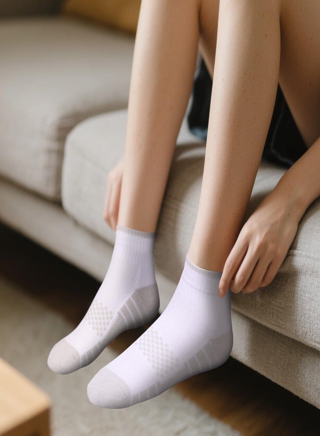 YUEDGE Womens White Athletic Quarter Socks Moisture Wicking Cushioned Running Socks Anti Blister Anti-Odor High Ankle Socks For Women, Size 6-9, 5 Pairs/Pack - Image 4