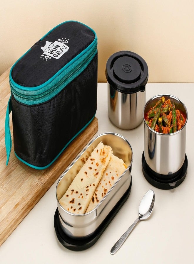 Sorriso Stainless Steel Lunch Box for Office Use - 3 Container Leak Proof Tiffin Box for Men & Women, Includes Spoon & Bag Durable Set for Daily Meals, School & Corporate Professionals - Image 3