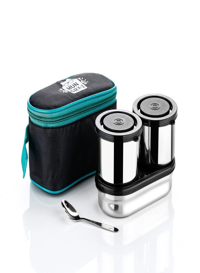 Sorriso Stainless Steel Lunch Box for Office Use - 3 Container Leak Proof Tiffin Box for Men & Women, Includes Spoon & Bag Durable Set for Daily Meals, School & Corporate Professionals - Image 2