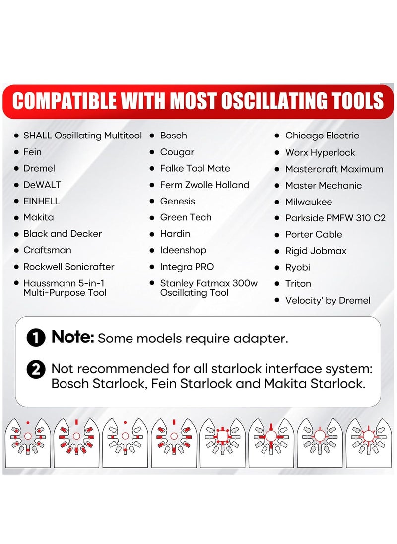 SHALL - 102PCS Multitool Blades, Oscillating Multi Tool Accessories kits, HCS & Bi-Metal Blades, Sanding Pad, Sandpaper, Scraper, Carbide Grit Rasp, Dremel/Bosch/C-Clip Adapter, Storage Case Included - Image 1