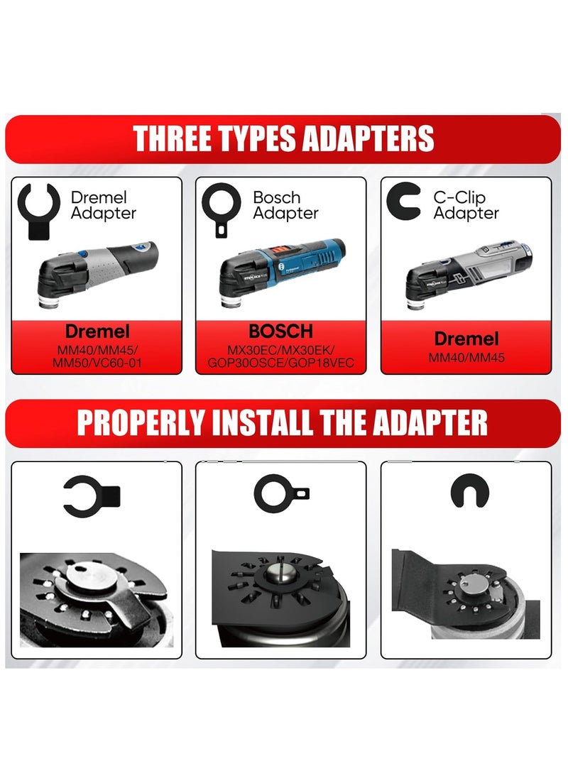 SHALL - 102PCS Multitool Blades, Oscillating Multi Tool Accessories kits, HCS & Bi-Metal Blades, Sanding Pad, Sandpaper, Scraper, Carbide Grit Rasp, Dremel/Bosch/C-Clip Adapter, Storage Case Included - Image 1