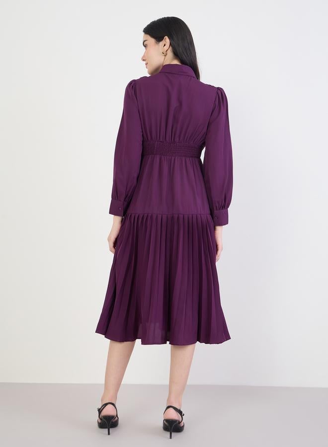 ستايلي فستان ميدي بأكمام وأساور مع كسرات - Image 5