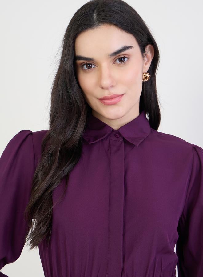 ستايلي فستان ميدي بأكمام وأساور مع كسرات - Image 4