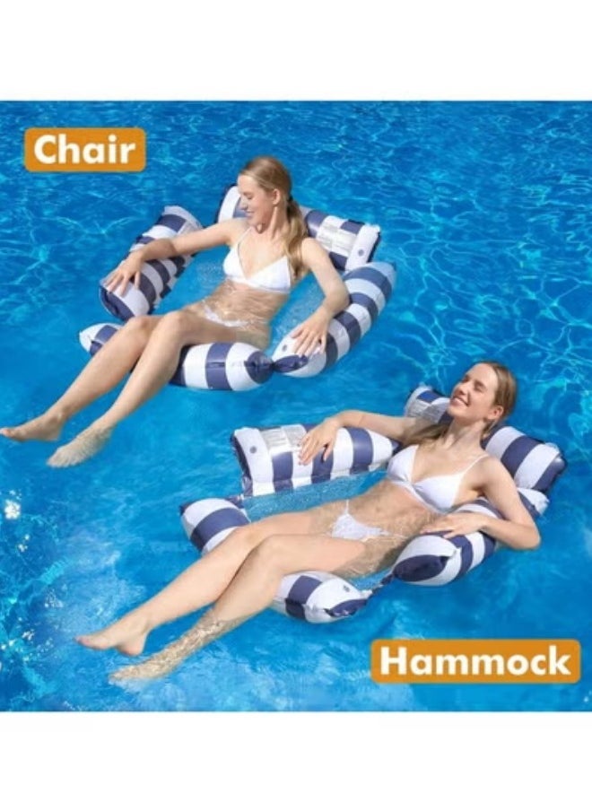 GGEROU - Inflatable Pool Float Chair Lounge for Adults and Kids Floating,Stripe Pattern Float Hammock for Pool Party Summer Water Fun, Blue - Image 1