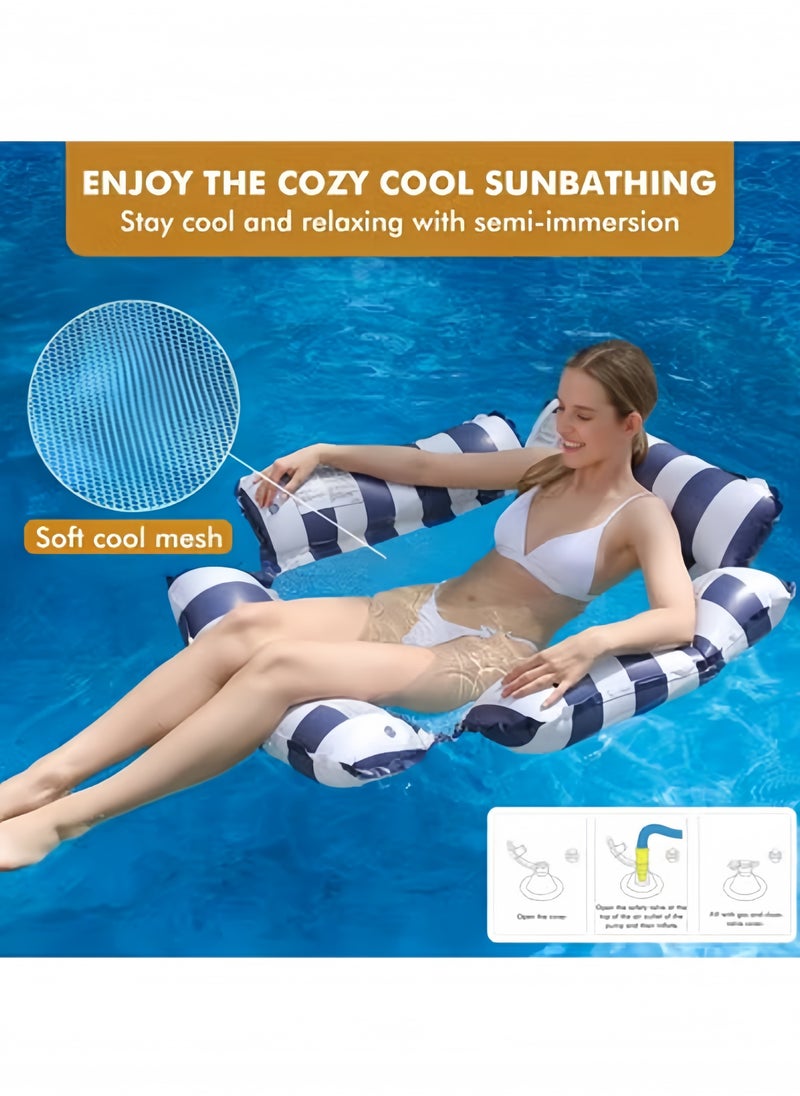 GGEROU - Inflatable Pool Float Chair Lounge for Adults and Kids Floating,Stripe Pattern Float Hammock for Pool Party Summer Water Fun, Blue - Image 1