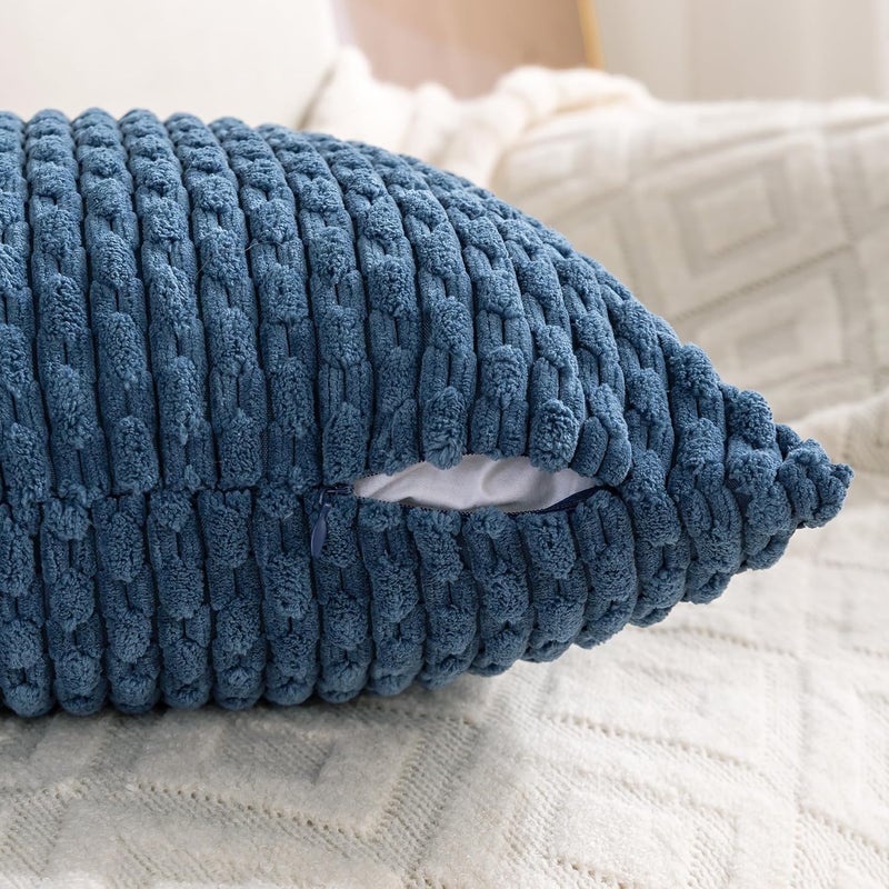 Cozoomy مجموعة من 4 أغطية وسائد زخرفية باللون الأزرق مقاس 12x20 بوصة من قماش الكوردرواي للسرير والأريكة والكنبة وغرفة المعيشة، أغطية وسائد ناعمة - Image 5