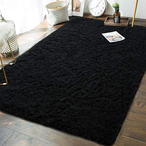 Andecor Soft Fluffy Bedroom Rugs - 6 x 9 Feet Indoor Shaggy Plush Area Rug for Boys girls Kids Baby college Dorm Living Room Home Decor Floor carpet  Black