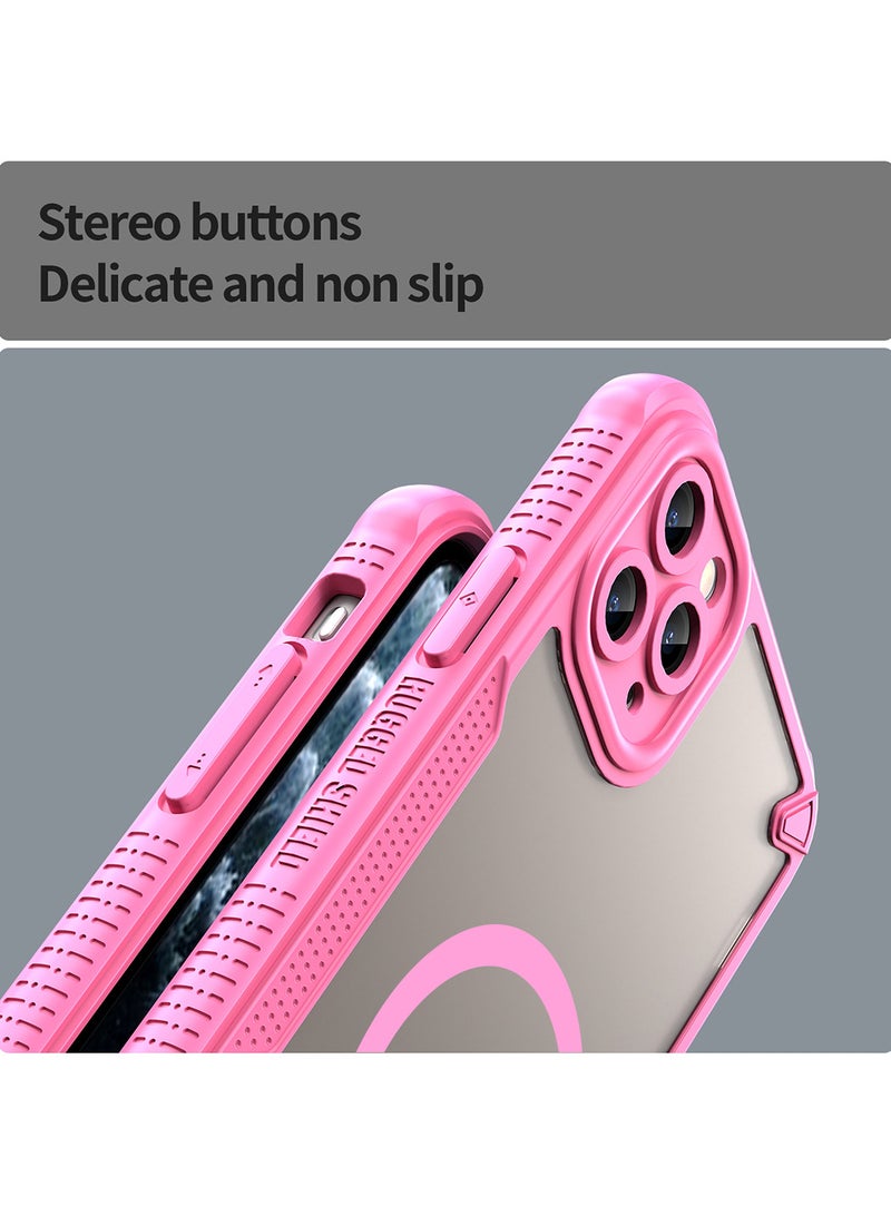 Cover For iPhone 11 Pro Max Armor Glaze MagSafe Magnetic Phone Case Raised edges around the screen and camera lens help prevent scratches - Pink - Image 3