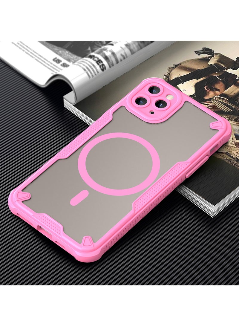 Cover For iPhone 11 Pro Max Armor Glaze MagSafe Magnetic Phone Case Raised edges around the screen and camera lens help prevent scratches - Pink - Image 2