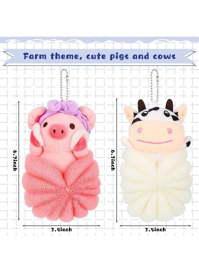 Vesici 2 Pcs Bath Sponge Kids Body Shower Loofah Cute Animal Loofah Sponge Cartoon Shower Loofah Colorful Baby Bath Pouf Mesh For Toddler Children Adults Gifts Shower Washing Exfoliating (Pig Cow) - Image 3
