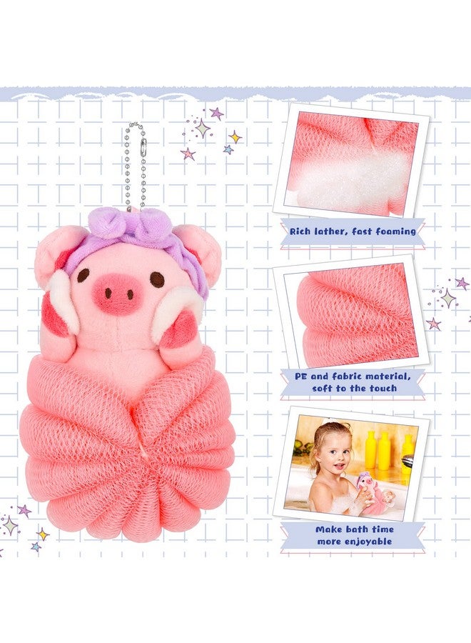 Vesici 2 Pcs Bath Sponge Kids Body Shower Loofah Cute Animal Loofah Sponge Cartoon Shower Loofah Colorful Baby Bath Pouf Mesh For Toddler Children Adults Gifts Shower Washing Exfoliating (Pig Cow) - Image 2