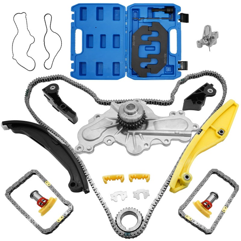 OWNWEEDA Timing Chain Kit with Water Pump + Camshaft Holding Tool with Timing Alignment Holder Tool Kit for 2011-2019 Ford Explorer/Edge/Taurus/Flex 3.5L 3.7L V6 303-1248 BL3Z-6268-A Timing Chain Set - Image 1
